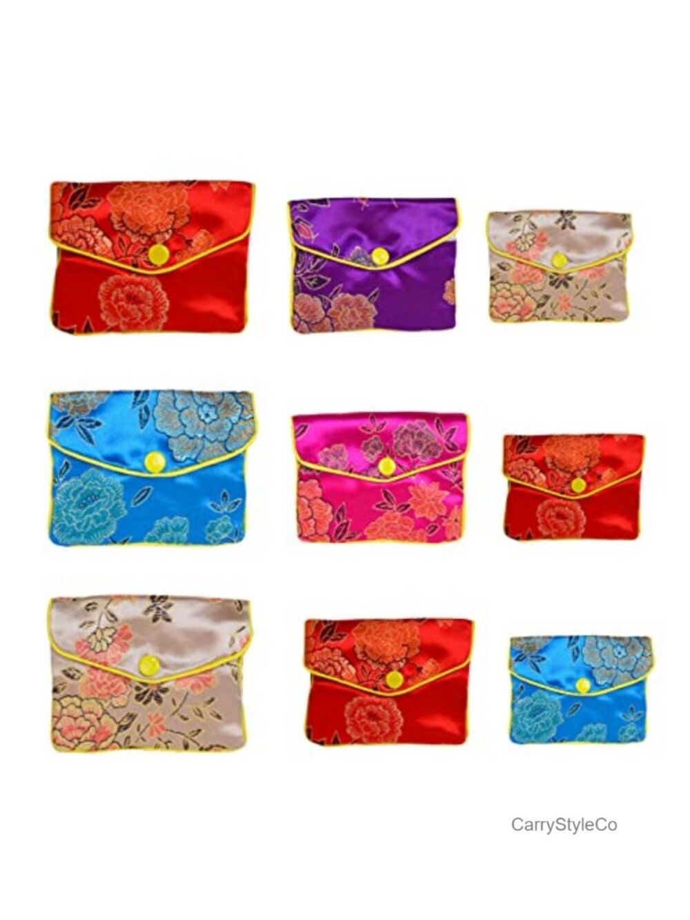 9 Pack Brocade Embroidered Jewelry Pouches Gift Bags 3 Sizes Handmade Snap
